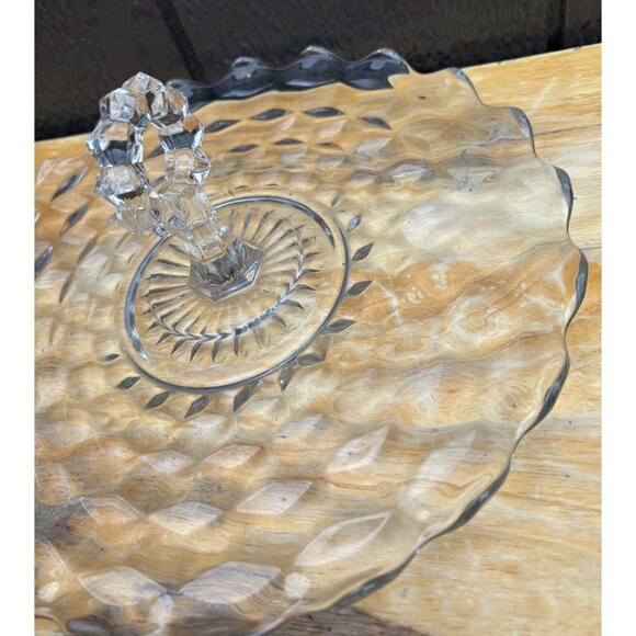 Vintage Round Fostoria American Dessert Server, Center handle Clear Glass Cube - Picture 3 of 5